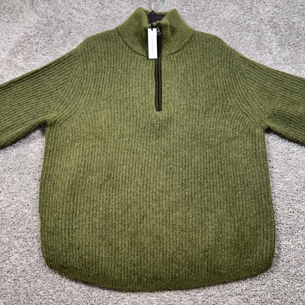 Banana Republic Wool Alpaca-Blend Half-Zip Sweater Men Olive Green L NEW